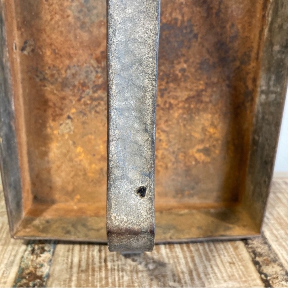 Industrial Distressed Tool Box Metal Tray Metal With Handle Rustic Farmhouse - Picture 10 of 16